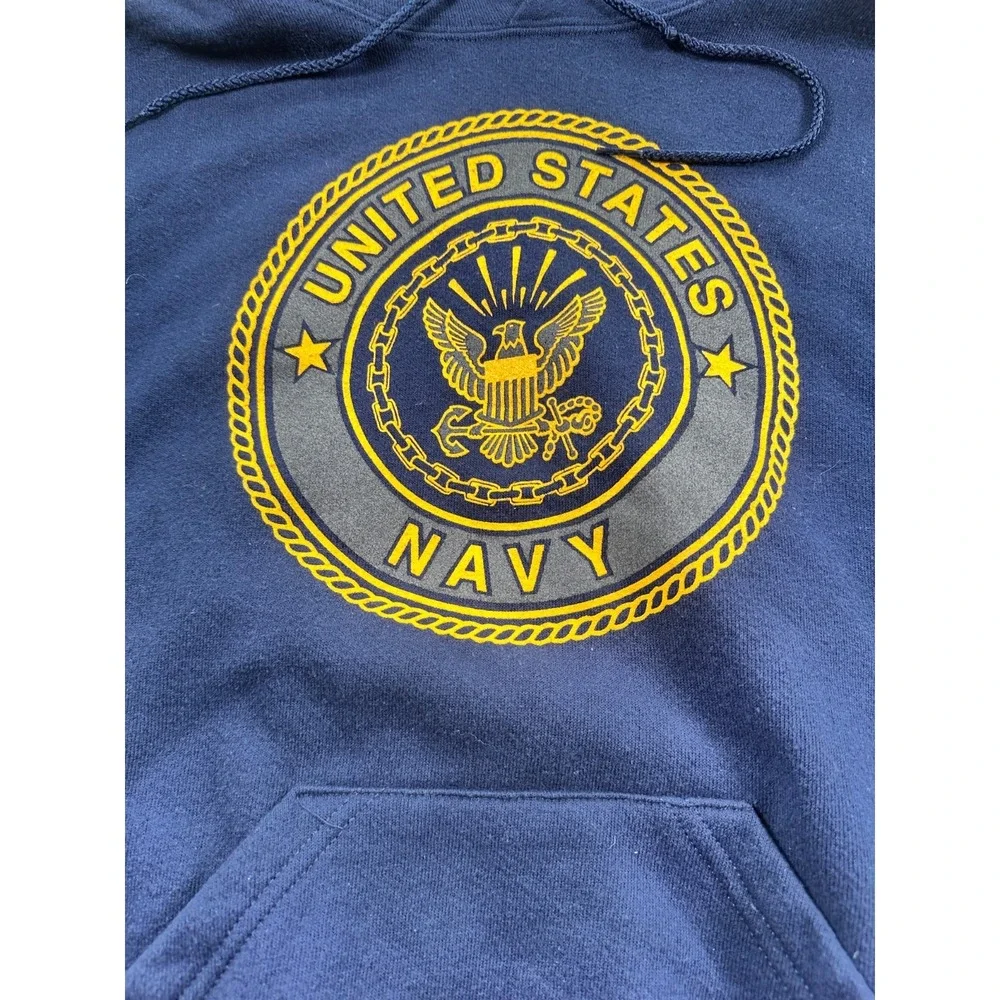 Vintage‎ Soffe Hoodie Mens Medium Blue United States Navy Fleece Lined Graphic